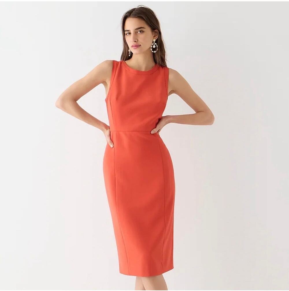 J.Crew Dress Womens 6 Red Orange Sheath Four Season Stretch Classic Professional